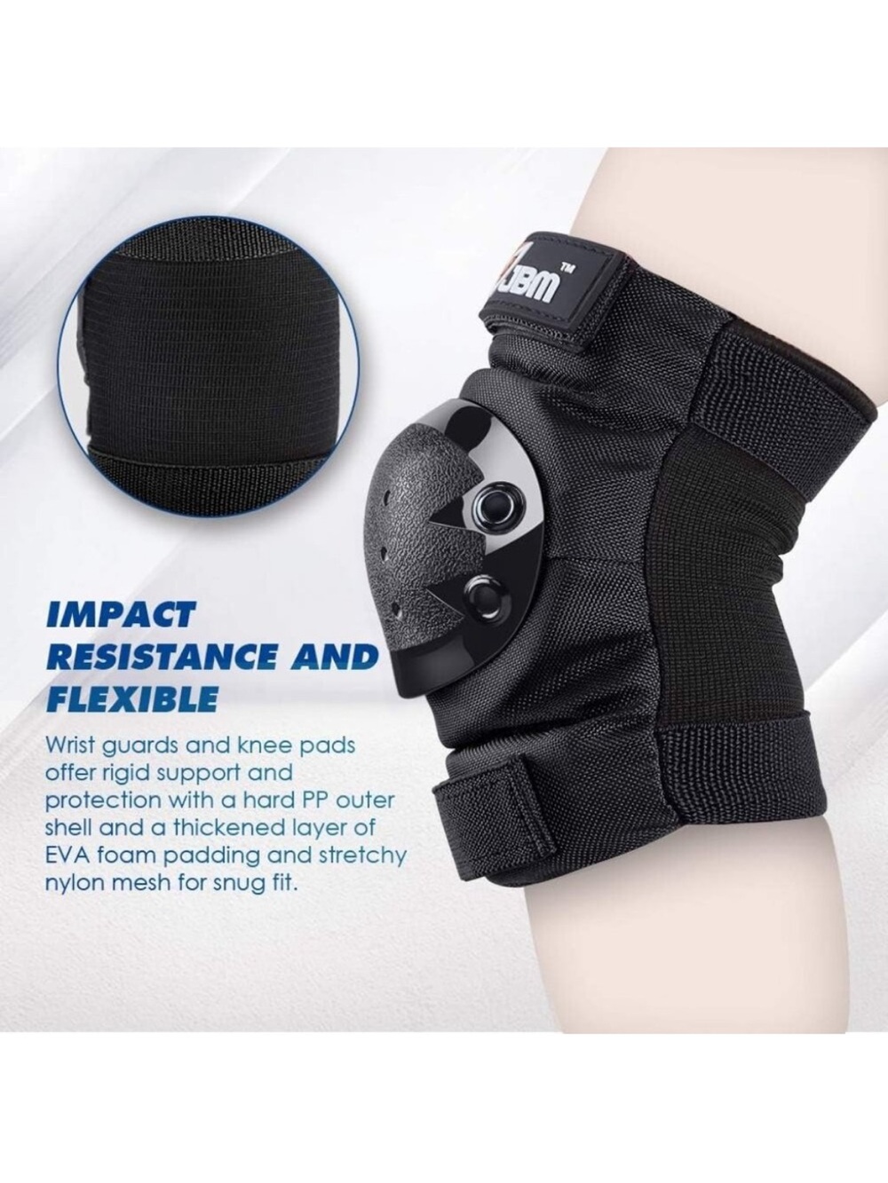 Adult Black Protective Knee, Elbow and Wrist Support Set - Picture 4 of 10